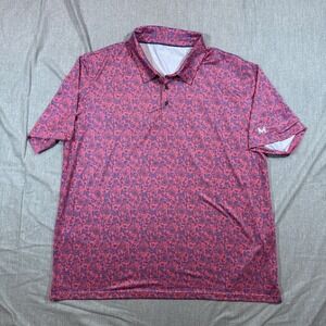 Maelreg Performance Polo‎ Shirt Mens 3XL Pink Blue Paisley Floral Golf Stretch